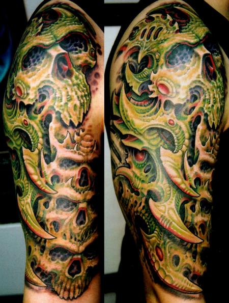 Tattoos - Biomech Skulls Half Sleeve - 112502